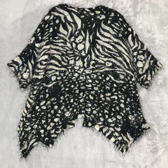 Mirror Image Cardigan Womens 1X Black Ivory Eyelash Knit Button Langenlook Artsy - Picture 2 of 11